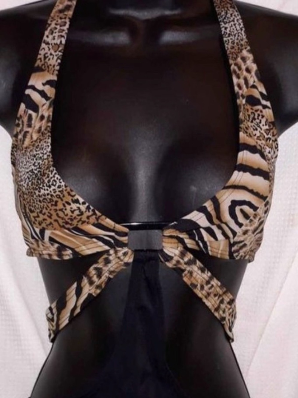 Y2K Sexy Wet Seal Animal Print One-Piece Swimsuit - Black and Tan XS